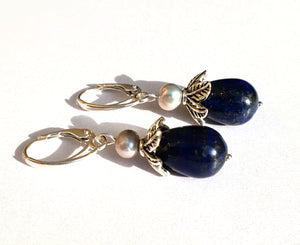 Cercei "Dancer" cu lapis lazuli si perle de cultura - Cod produs CE32