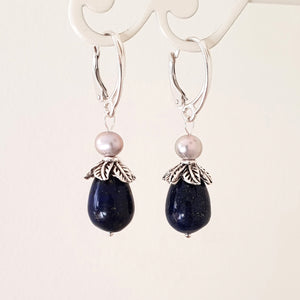 Cercei cu lapis lazuli si perle de cultura 