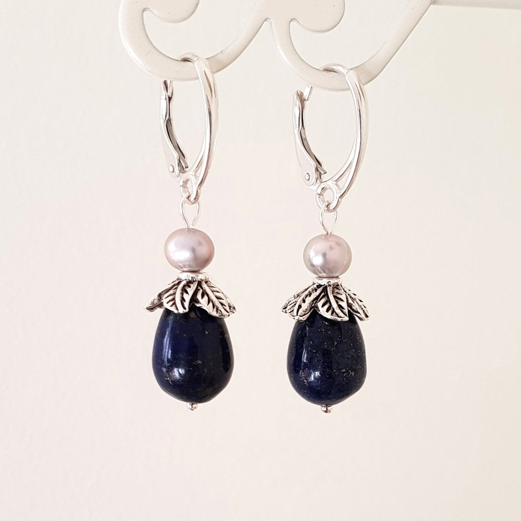 Cercei cu lapis lazuli si perle de cultura 